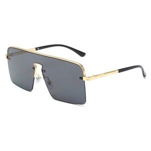 Lunettes de soleil carrées oversize en métal avec verres teintés monoblocs noirs