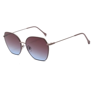 Chic hexagonal metal frame sunglasses with gradient lenses and slim rose gold temples
