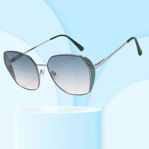 Oversized Polygonal Sunglasses Women Metal Frame Gradient UV400 Lenses Glitter Detail Cat Eye Geometric Fashion Eyewear
