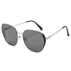 Fashion oversized butterfly sunglasses with gold metal frame and black glitter accents