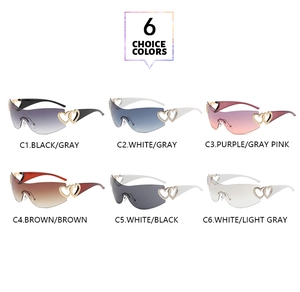 Selection of six rimless Y2K heart-shaped sports sunglasses in various vibrant colors
