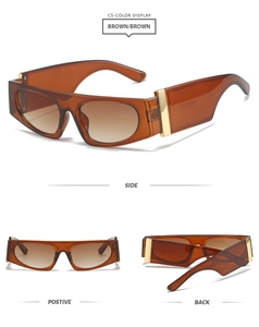 Vues détaillées de lunettes de soleil rectangulaires brunes avec accents dorés