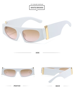 Vues détaillées de lunettes de soleil carrées blanches avec verres dégradés marron