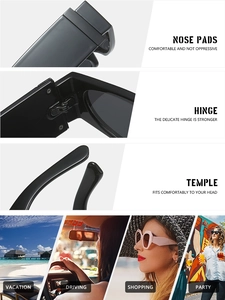 Détails macro de lunettes de soleil carrées montrant les charnières et le nez