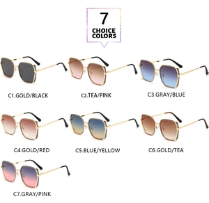 Detailansicht von 7 stylischen Metall-Sonnenbrillen mit verschiedenen bunten Verlaufsgläsern