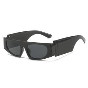 Lunettes de soleil modernes à monture carrée épaisse noire avec larges branches tendance