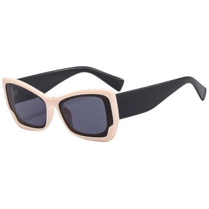 Two-tone butterfly frame sunglasses in cream and black with dark grey lenses