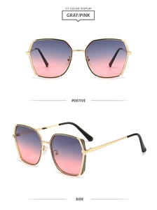 Detailansicht der quadratischen Metallsonnenbrille mit grau-rosa Verlaufslinsen aus Winkeln