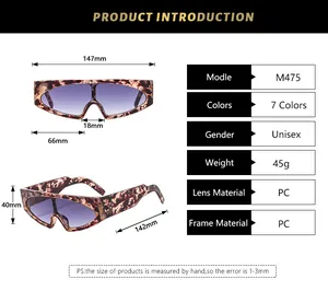 Detailed size specifications and dimensions guide for futuristic shield sunglasses