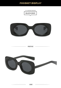 Detaillierte Front- und Seitenansicht der klobigen quadratischen Luxus-Sonnenbrille