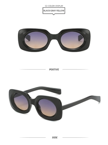 Vorder- und Seitenansicht der schwarzen quadratischen Sonnenbrille mit Verlaufsgläsern