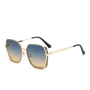 Modische Oversize Quadratische Metall-Sonnenbrille mit blauem Farbverlauf und Goldrahmen
