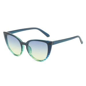 Stylish cat-eye sunglasses with blue-green gradient frames and tinted lenses