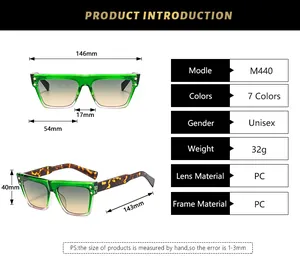 Detailed size guide and specifications for square frame sunglasses with precise measurements