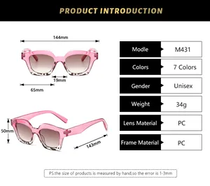 Detailed size chart and specifications for avant-garde lip-shaped fashion sunglasses