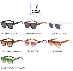 Grid display showing seven colors of vintage square sunglasses with metal rivets decoration