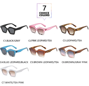 Collection of oversized square sunglasses in seven vibrant colors and patterns
