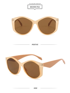 Detailed views of brown tortoiseshell sunglasses with bold frames and dark lenses