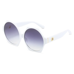 Modern white irregular hexagonal sunglasses with round gradient purple lenses for women