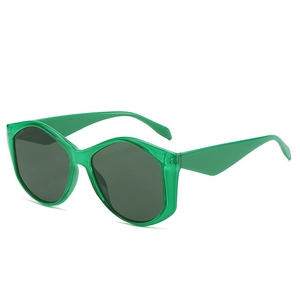 Fashionable oversized green geometric sunglasses with dark grey lenses in a stylish design