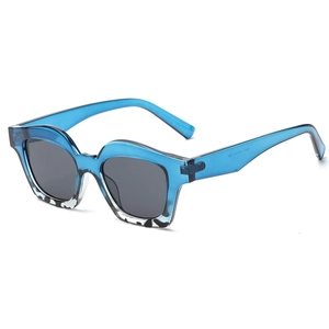 Fashionable lip-shaped blue transparent frame sunglasses with dark grey polarized lenses