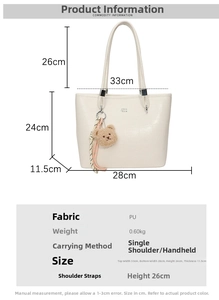 Tableau des tailles détaillé pour sac fourre-tout blanc motif croco avec ours et mesures