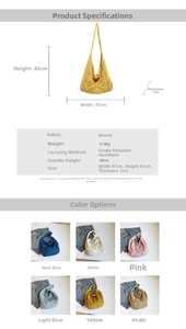 Detailed size guide and color options for hollow knit summer crochet shoulder bag