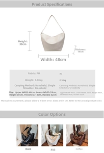 Detailed dimension chart and color options for the large PU leather tote bag