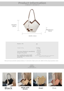 Detailed size specifications and color variants for the large capacity vintage tote bag