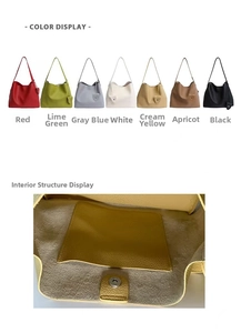 Vista dettagliata della borsa tote grande in pelle in sette colori e tasca interna