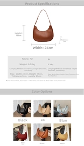 Detailed size chart and multi-color display of retro PU leather crescent underarm bag