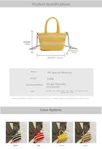 Detailed size specifications and parameters for the striped woven mini tote shoulder bag