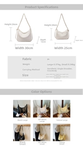 Detailed size chart for the large and small PU shoulder bags with color options
