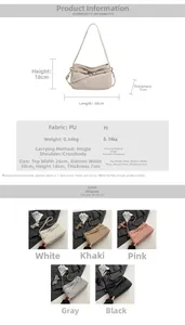 Detailed chart showing size and materials for the pleated PU leather crossbody bag