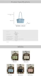 Guide des tailles du sac cabas en cuir PU 29x18x9cm avec cinq options de couleurs
