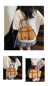 Détails du sac fourre-tout rétro en toile avec lanières en cuir marron et design structuré