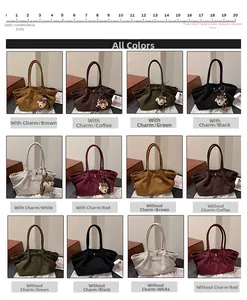 Detailed grid view of tote bags in six colors with optional plush bear charms