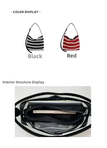 Detail view showing the spacious interior capacity of this striped woven tote bag