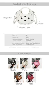 Detailed size chart and specifications for the studded designer bow hobo bag