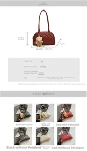 Detailed sizing chart and technical specifications for the quilted tote bag with bear charm