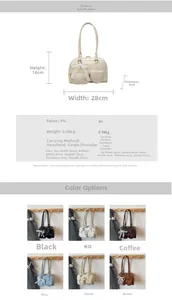 Detailed size guide and color options for large PU leather bowling shoulder bag