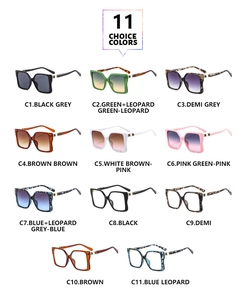 Selection of eleven oversized square sunglasses in various colors with metallic accents