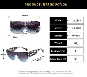 Detailed dimensions and weight specifications of these two-tone square sunglasses