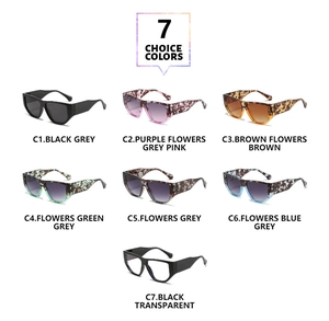 Detailed overview of seven different frame colors and lens styles for oversized sunglasses