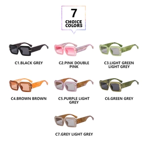 Collection of seven retro square frame sunglasses in assorted candy colors and marble textures
