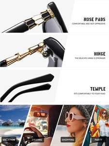 Detail of square oversized sunglasses with metallic honeycomb accents and ergonomic nose pads