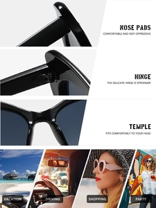 Detail view of cat eye sunglasses with comfortable nose pads and durable metal hinges