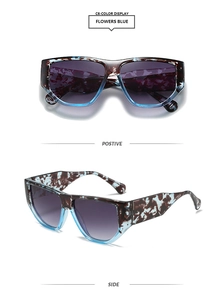 Dual-tone oversized sunglasses in Flowers Blue floral tortoiseshell with gradient lenses