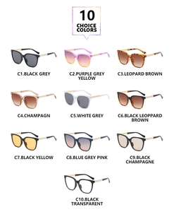 Matrix view of ten fashion square frame sunglasses in various colors and lens tints