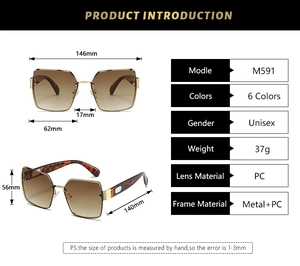 Detail view of square half-frame sunglasses featuring leopard print temples and gradient lenses
